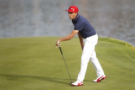 Golf - 2018 Ryder Cup at Le Golf National - Guyancourt, France - September 30, 2018 - Team USA's Rickie Fowler during the Singles REUTERS/Carl Recine