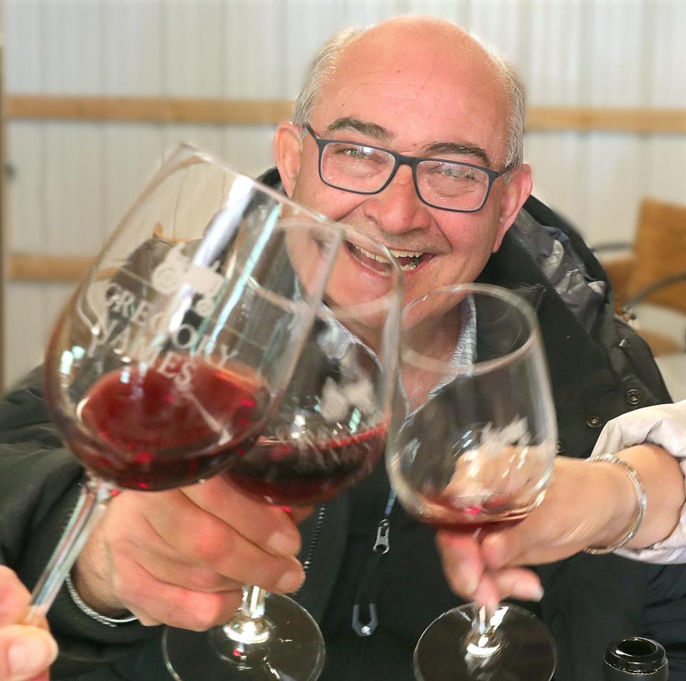 Jim Demuth, owner of Gregory James Wines in Sonoma, California, at his 600-acre Ohio farm in New Philadelphia Monday. Wine Enthusiast Magazine recently gave several 90-plus scores to Gregory James wines.