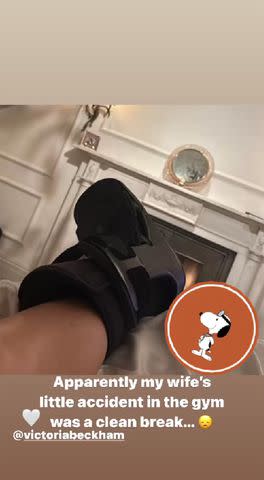 <p>David Beckham/Instagram</p> David Beckham shares photo of Victoria Beckham's broken foot.