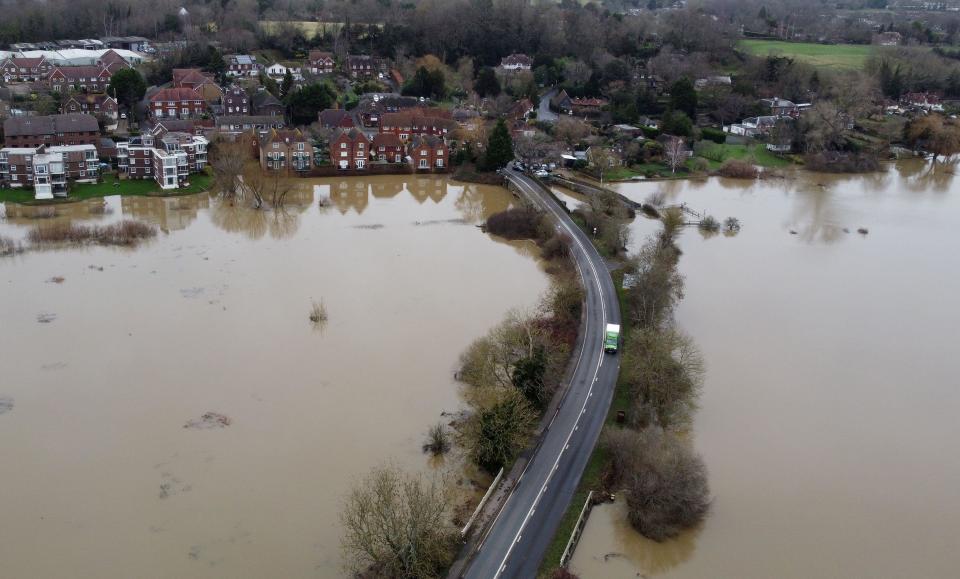 A view of flooding around the River Arun in Pulborough, West Sussex. The Met Office issued a yellow weather warning from 12pm on Thursday with rainfall expected to travel in a north-east direction across the south of England, lasting until 3am on Friday. Picture date: Thursday January 4, 2024.