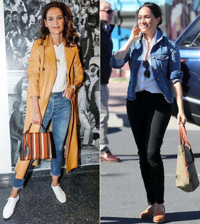 Lucy Hale wears a green denim jacket and blue jeans while picking