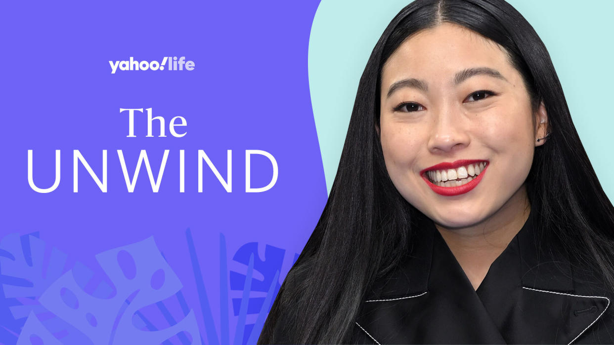 Awkwafina shares how she unwinds. (Photo: Getty; designed by Quinn Lemmers)