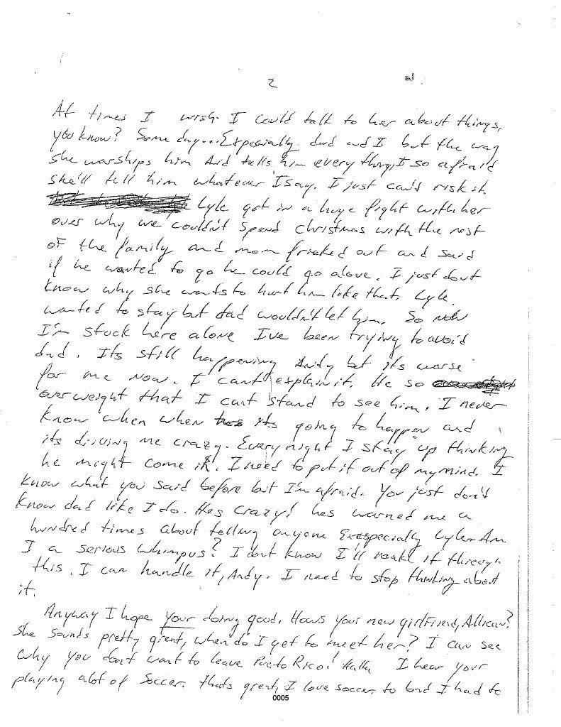 A letter written by Erik Menendez to his cousin Andy Cano in December 1988 was attached as an exhibit to the habeas petition that was filed in May 2023. / Credit: Superior Court of the State of California, Los Angeles County