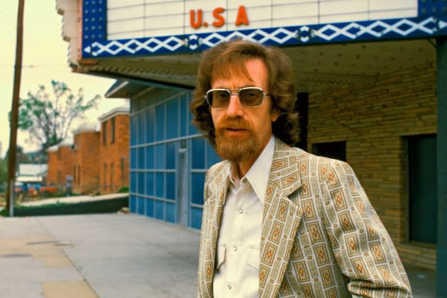 Jim Stewart record producer and founder of Stax Records outside Stax headquarters Memphis 1973 - Credit: David Reed Archive/Alamy