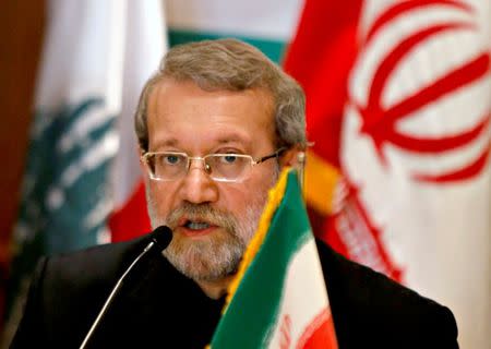 FILE PHOTO: Iranian Parliament Speaker Ali Larijani speaks during a news conference in Beirut December 22, 2014. REUTERS/Mohamed Azakir/File Photo