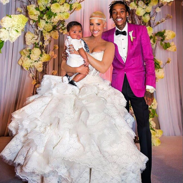 Amber, Wiz and son Sebastian on wedding day Instagram