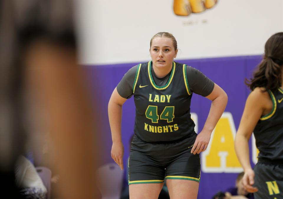 Northeastern junior Addisen Mastriano watches the play develop during the Wayne County Tournament championship against Hagerstown Jan. 7, 2023.