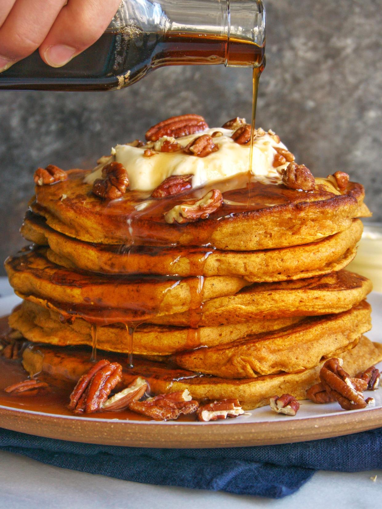 Usher in fall with these perfectly pumpkin-laced pancakes. (Photo: Jake Cohen)