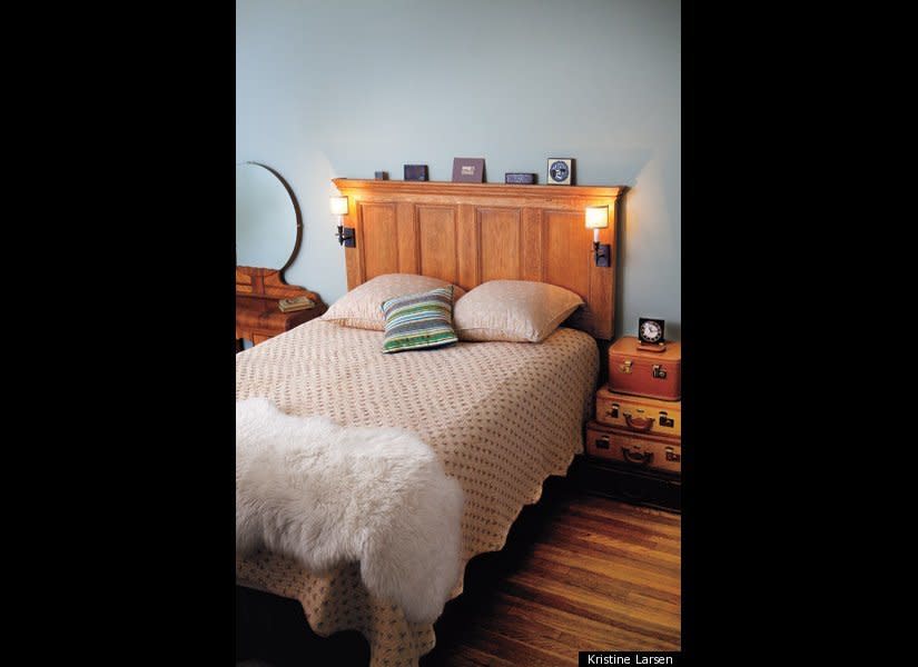 From afar, it's impossible to tell that this Craftsman-style headboard was made from a door found at a salvage yard. <a href="http://www.stylelist.com/2011/10/13/this-old-house-salvage-style-projects-door-headboard_n_1009499.html" target="_hplink">Click here</a> for the how-to. 