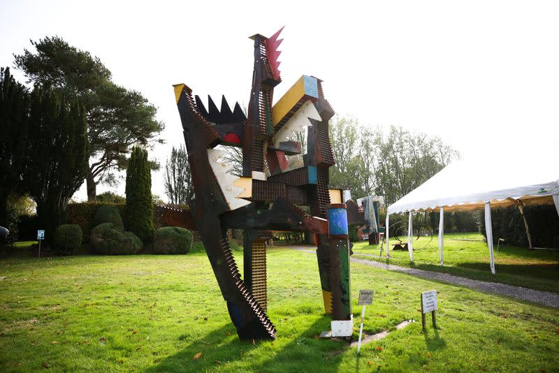 Sculpture in the gardens of Farleys House & Gallery, former home to American photographer and surrealist Lee Miller, now turned into a exhibition of her, and other surrealists artwork, in Muddles Green