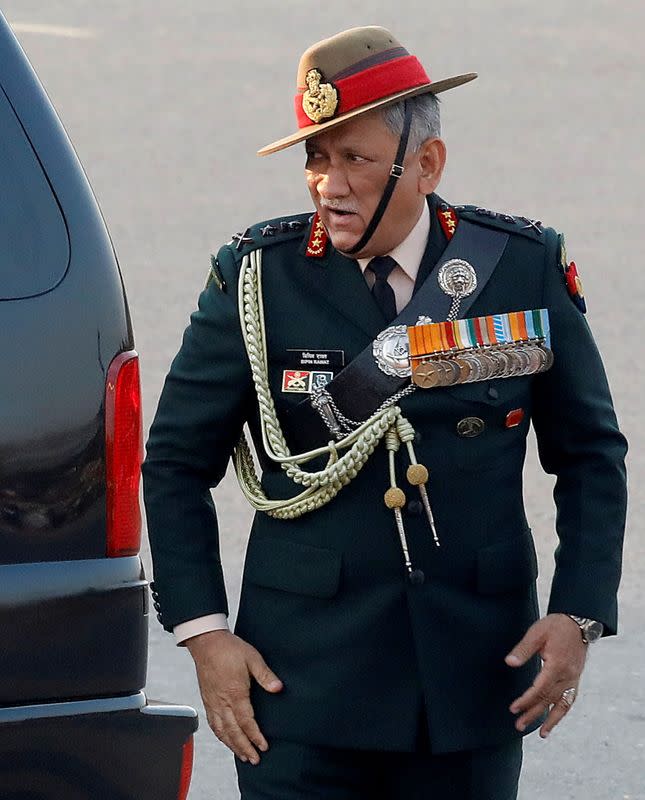 Indian Army chief General Bipin Rawat arrives for the Beating the Retreat ceremony in New Delhi