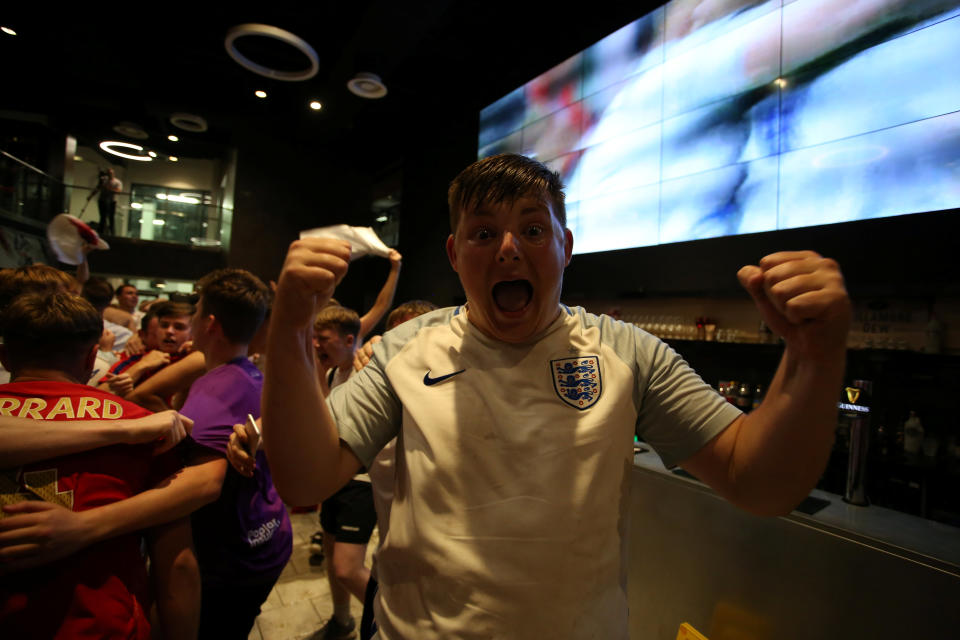 England fans are celebrating after a dramatic World Cup win over Colombia