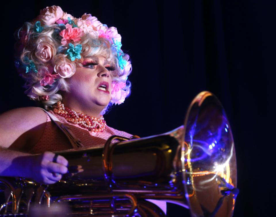 May O’Nays performs Tuba Atonement during Drag Revival at the Highland Community Ministries.June 16, 2022