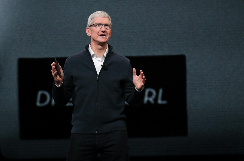 Apple CEO Tim Cook speaks during an Apple launch event in the Brooklyn borough of New York, U.S., October 30, 2018. REUTERS/Shannon Stapleton