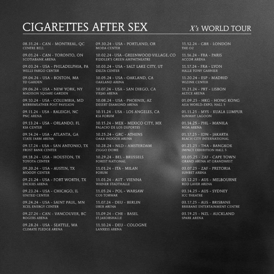 Cigarettes After Sex 2024 world tour dates x's 