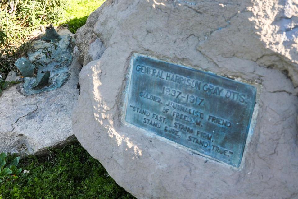 The now defaced statue of General Harrison Gray Otis, with a part of the statue now sawed