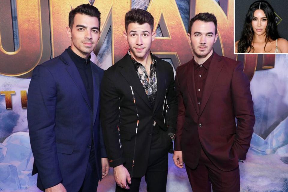 The Jonas Brothers (inset: Kim Kardashian West) | Eric Charbonneau/Shutterstock; Inset: Jon Kopaloff/FilmMagic