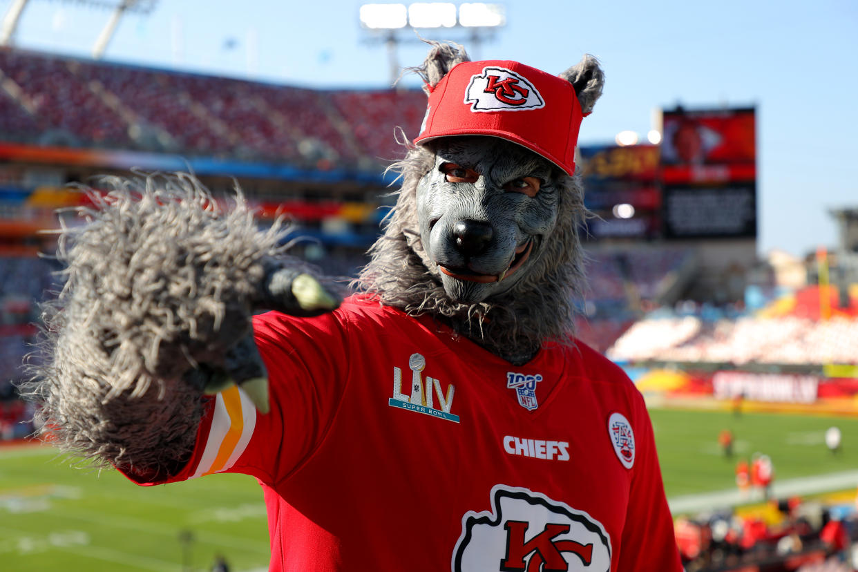 "Chiefsaholic" poses before Super Bowl LV between the Tampa Bay Buccaneers and the Kansas City Chiefs in Tampa in 2021. (Kevin C. Cox/Getty Images)