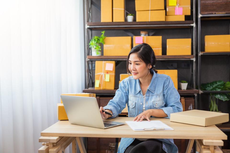 An online merchant gets ready to ship an order.