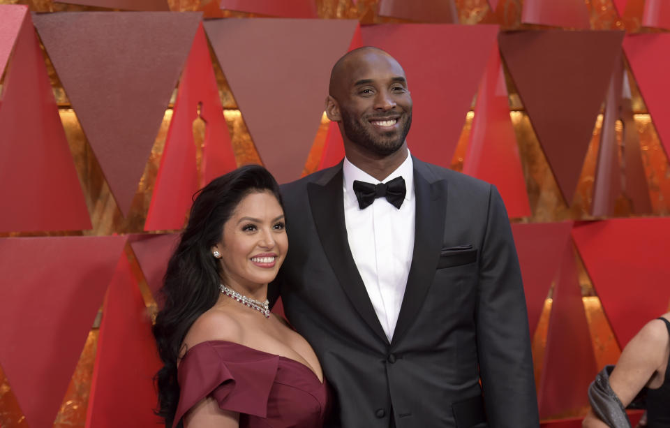 FILE - In this March 4, 2018, file photo, Vanessa Laine Bryant, left, and Kobe Bryant arrive at the Oscars at the Dolby Theatre in Los Angeles. Vanessa Bryant on Tuesday, Sept. 22, 2020, filed a lawsuit against the Los Angeles County sheriff claiming negligence, invasion of privacy and intentional infliction of emotional distress after deputies allegedly shared unauthorized photos of the crash that killed her husband, their 13-year-old daughter and seven others. (Photo by Richard Shotwell/Invision/AP, File)