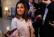 Canada Foreign Minister Chrystia Freeland speaks to media in Quebec City, Quebec, Canada June 10, 2018. REUTERS/Yves Herman