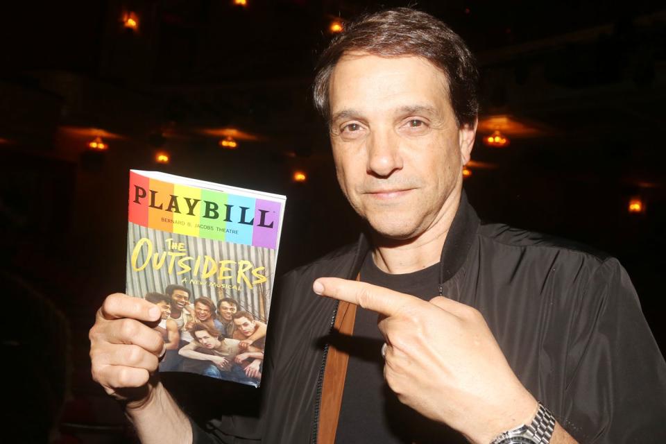 <p>Bruce Glikas/WireImage</p> Ralph Macchio poses backstage at the hit 2024 Tony Award Winning Best Musical 