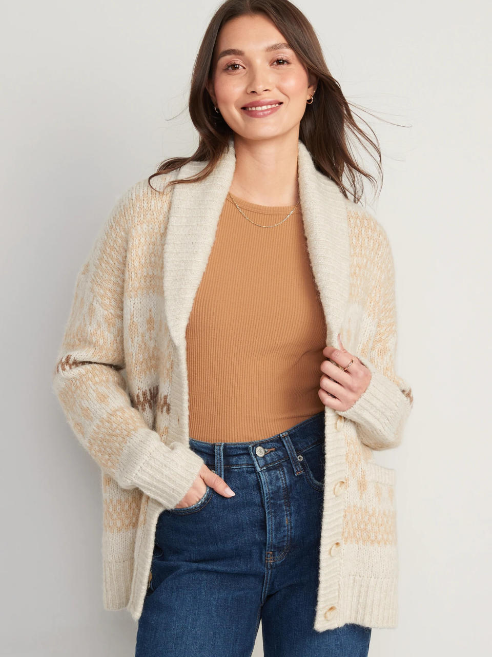 Cozy Fair Isle Cardigan. Image via Old Navy.