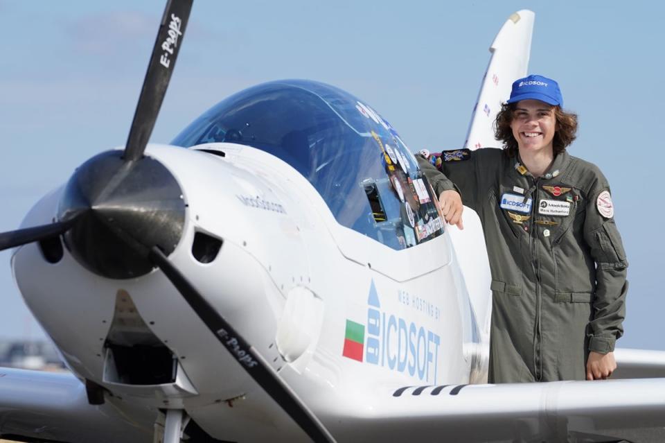 22 August 2022: 17-year-old pilot Mack Rutherford lands at Biggin Hill Airport, Westerham, Kent, as he continues in his bid to beat the Guinness World Record for the youngest person to fly around the world solo in a small plane (PA)