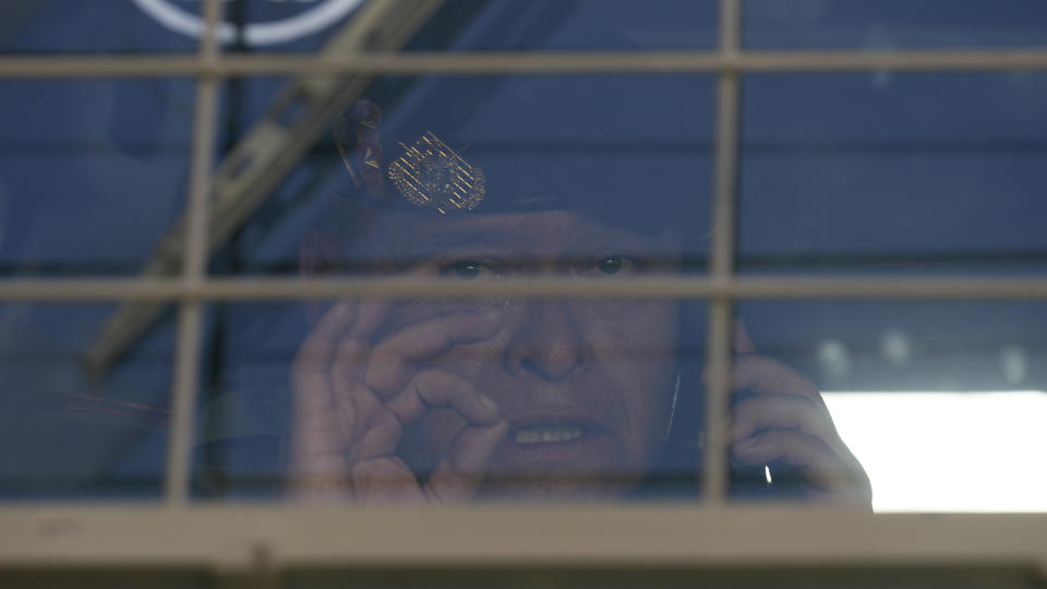 Army Cmdr. Gen. Juan Jose Zuniga sits inside an armored vehicle at Plaza Murillo in La Paz, Bolivia, Wednesday, June 26, 2024. Armored vehicles rammed into the doors of Bolivia's government palace Wednesday as President Luis Arce said the country faced an attempted coup. (AP Photo/Juan Karita)