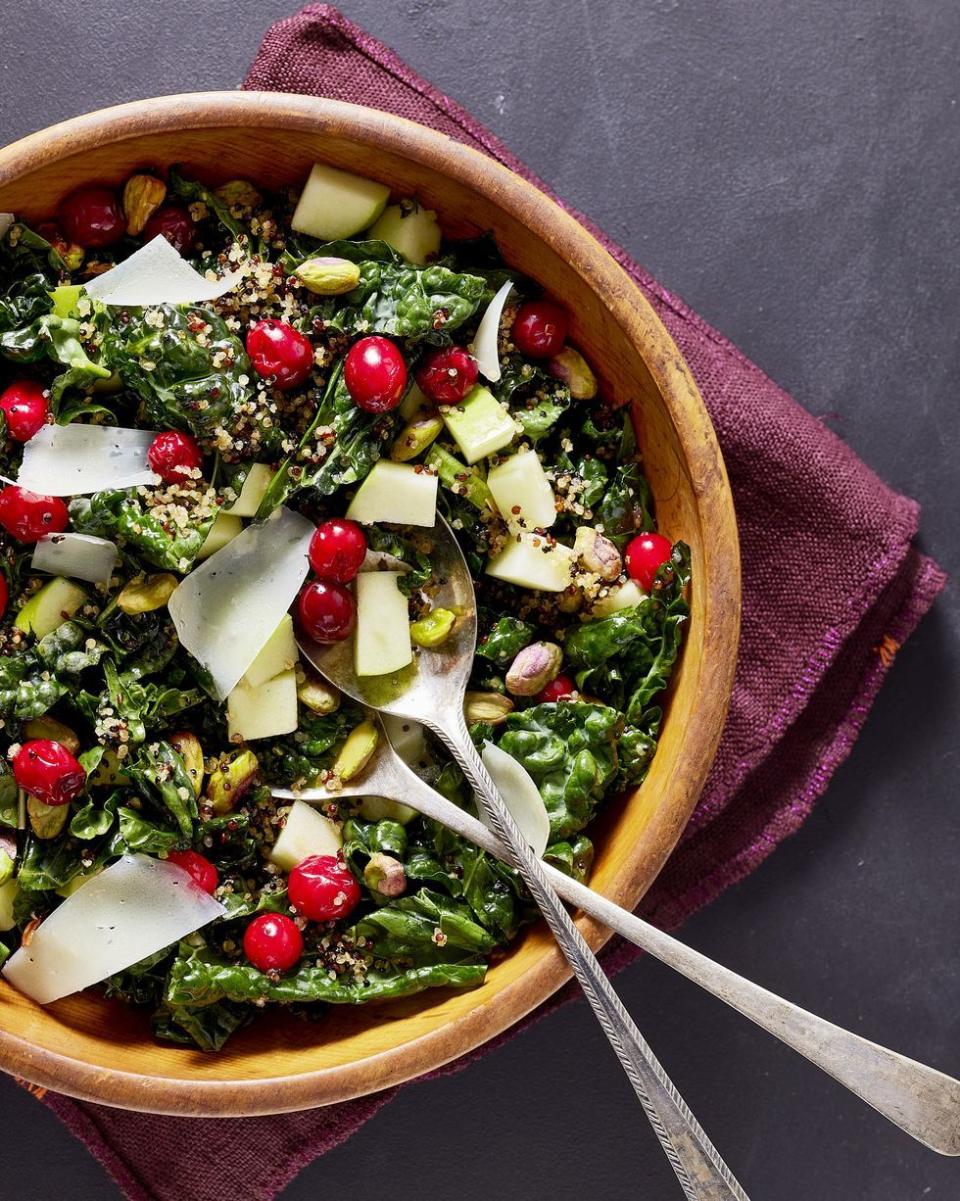 Kale Salad with Pickled Cranberries and Crispy Quinoa