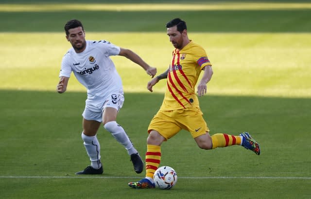 Messi wore the armband during the first half of Saturday's friendly against Gimnastic Tarragona