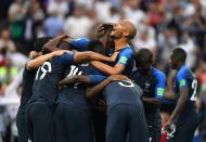 <p>France players celebrate their 4-2 victory over Croatia in the 2018 FIFA World Cup Final. (Photo by Dan Mullan/Getty Images) </p>