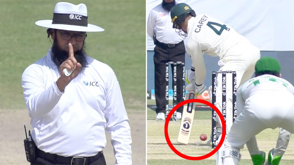 Alex Carey was the victim of a shocking decision from umpire Aleem Dar that was eventually overturned. Pic: Fox Sports