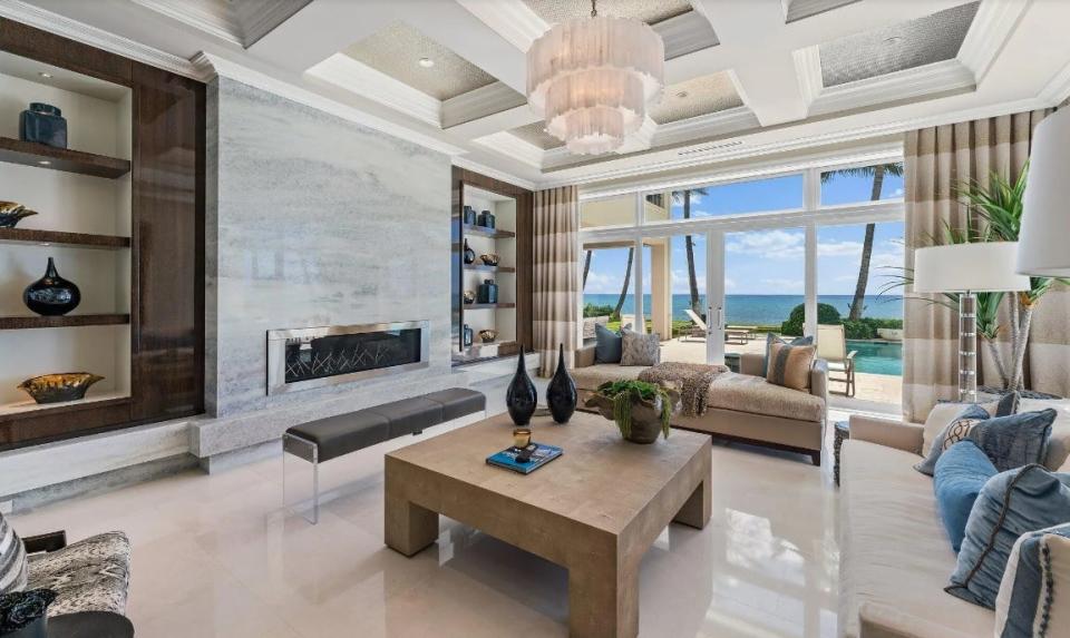The main residence at 1400 S. Ocean Blvd. in Manalapan near Palm Beach has an oceanfront living room.