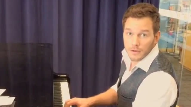 Chris Pratt is bombarding us with adorable moments. After posting a heartwarming video of him saying the Pledge of Allegiance with his son Jack, Pratt shared an Instagram of him playing a piano donated by Sir Elton John. And like everything the former <em>Parks and Recreation</em> star seems to try out (French braiding, photo bombing...), he's actually pretty good at it. PHOTOS: The Studs of Summer! Hollywood's Hottest Hunks and Their Big Blockbusters The 35-year-old actor has been hamming it up since jumping on the international press tour for <em> Jurassic World. </em> Showing just how adolescent his sense of humor can be, Pratt posted a pic on Thursday of him holding up a t-shirt that said "I [heart] BJ," with the caption: I [heart] BJ I do. I mean I really do. And I for one am not afraid to admit it. I love Beijing. OK?! There. I said it. I [heart] BJ I feel so much better." <strong> NEWS: Chris Pratt Drinks a Bottle of Whiskey and Gives Horrible Acting Advice </strong> The Instagram one-liners didn't stop there! "This is a stoic Chinese man I met who never even told me his name. We had a forty minute staring contest which he won," he captioned an image of a statue. "Me and some dudes I met in China. Really nice, patient guys," another caption read of Pratt posing with a circle of statues. "Good listeners. I blabbed and blabbed about the upcoming Jurassic World movie and they didn't interrupt me once." We witnessed firsthand one of Pratt's many skills when he tested out his French-braiding abilities on an ET intern. The video is a MUST-WATCH: