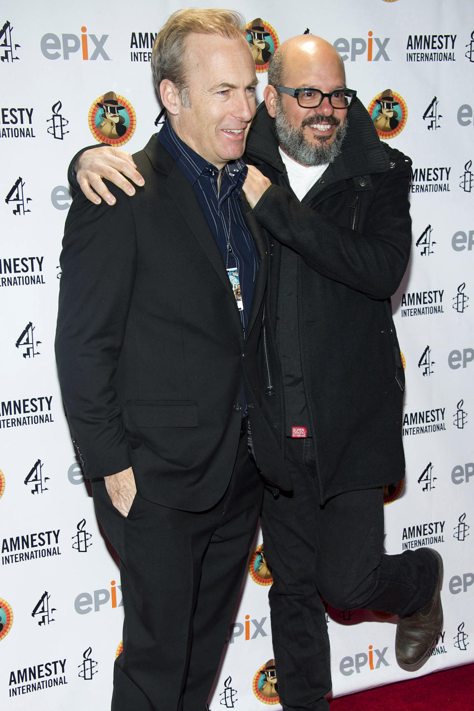 Bob Odenkirk, left, and David Cross arrive to Amnesty International's "Secret Policeman's Ball" in New York, Sunday, March 4, 2012. (AP Photo/Charles Sykes)