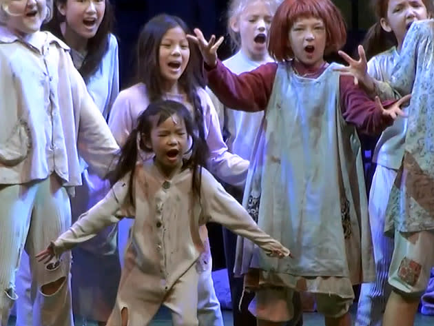 Six-year-old Chloe Choo in her element as "Molly" in the musical "Annie". (Yahoo! photo)