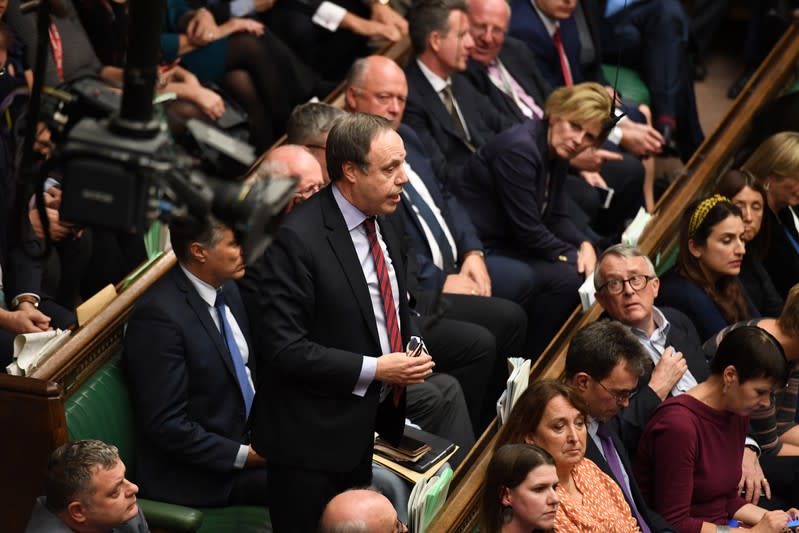 Britain's Democratic Unionist Party (DUP) deputy leader Nigel Dodds speaks at the House of Commons in London