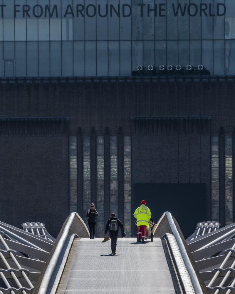 Near-empty scenes in front of Tate Modern this week.