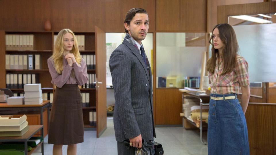 This image released by Magnolia Pictures shows, from left, Felicity Gilbert, Shia LaBeouf and Stacy Martin in a scene from "Nymphomaniac." (AP Photo/Magnolia Pictures, Christian Geisnaes)