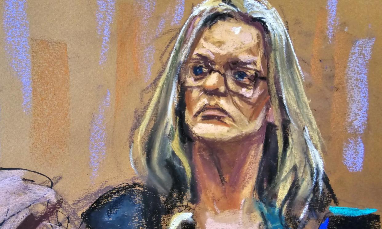 <span>Stormy Daniels is questioned by defense attorney Susan Necheles during Donald Trump’s criminal trial in Manhattan state court in New York, on 9 May 2024 in this courtroom sketch.</span><span>Photograph: Jane Rosenberg/Reuters</span>