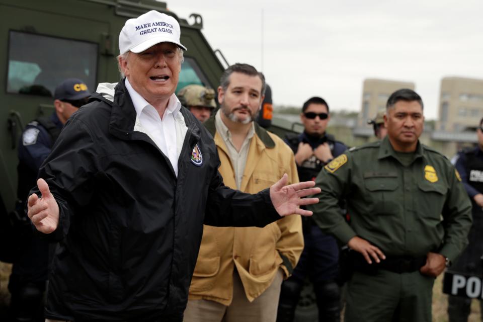 President Donald Trump and Sen. Ted Cruz at the Rio Grande in McAllen, Texas, on Jan. 10, 2019.