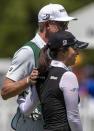 Jin Young Ko reacts on the 18th hole during the first round of the Meijer LPGA Classic golf tournament at the Blythefield Country Club in Belmont, Mich., Thursday, June 17, 2021. (Cory Morse/The Grand Rapids Press via AP)