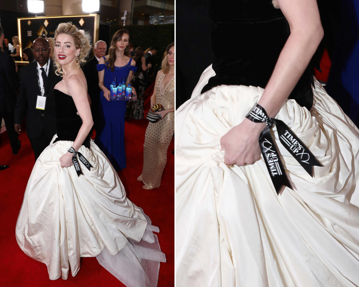 Amber Heard trug eine “Time’s Up”-Schleife am Arm. (Bild: AP Photo)