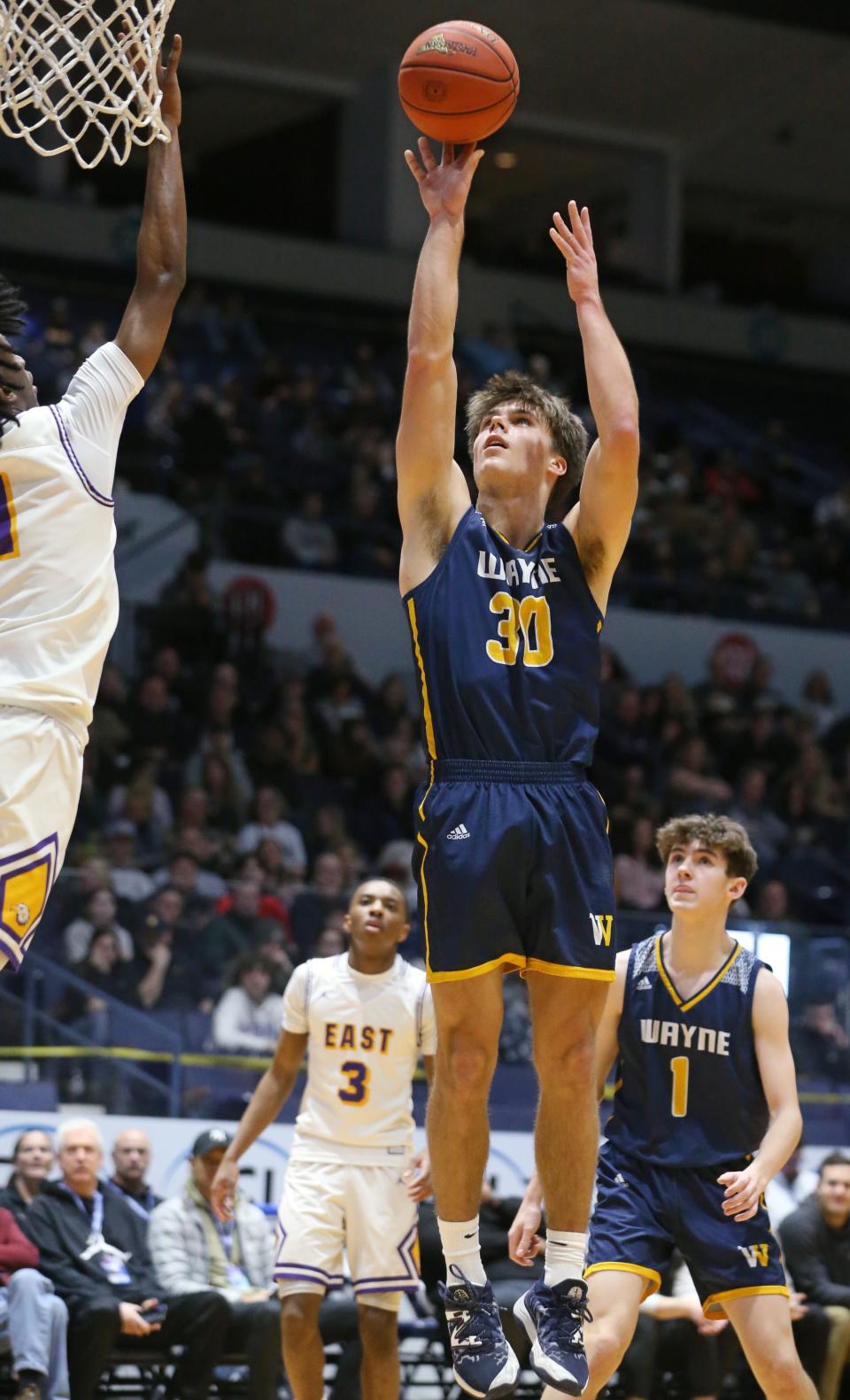 Wayne's Paul Ostrowski III puts in a short jumper in the lane.