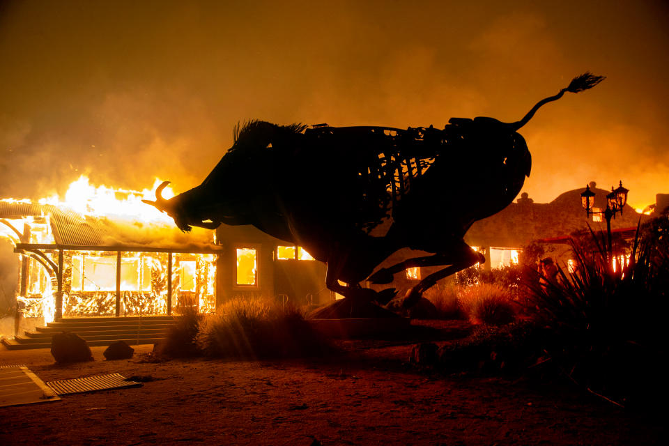 GEYSERVILLE, CA -  OCT. 27: Soda Rock Winery on Highway 128 goes up in flames after the Kincade Fire raged into the Alexander Valley, Sunday morning, Oct. 27, 2019, east of Geyserville, Calif. (Karl Mondon/MediaNews Group/The Mercury News via Getty Images)