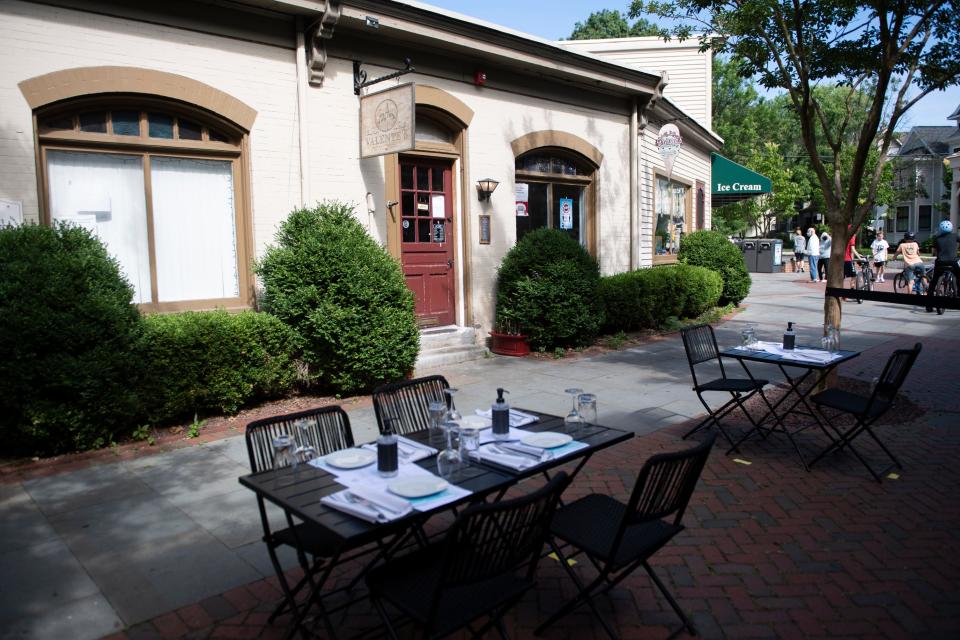 This shows outdoor seating at the former Valente's Cucina, a full-service restaurant, which closed in Haddonfield a few months ago. Gass & Main restaurant will open at the location soon.