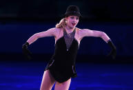 Gracie Gold of the United States performs figure skating exhibition gala at the Iceberg Skating Palace during the 2014 Winter Olympics, Saturday, Feb. 22, 2014, in Sochi, Russia. (AP Photo/Ivan Sekretarev)