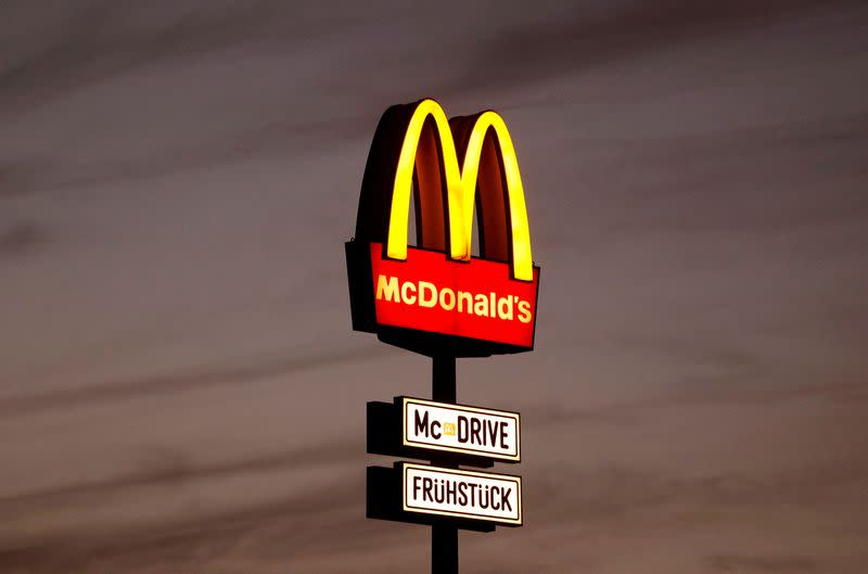 FILE PHOTO: A huge advertisement for a branch of fast-food giant McDonald's is seen on the outskirts of Berlin