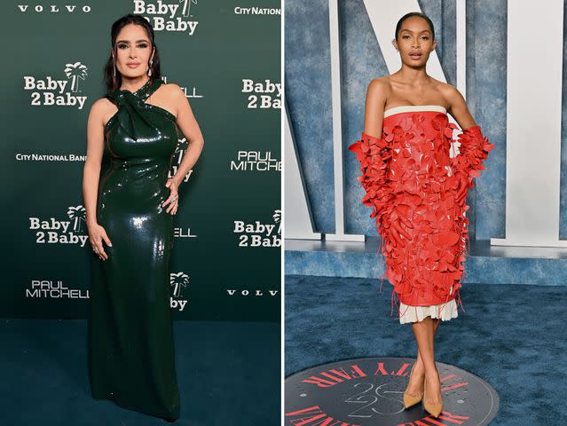 <p>Getty Images</p> Salma Hayek and Yara Shahidi in Bottega Veneta.